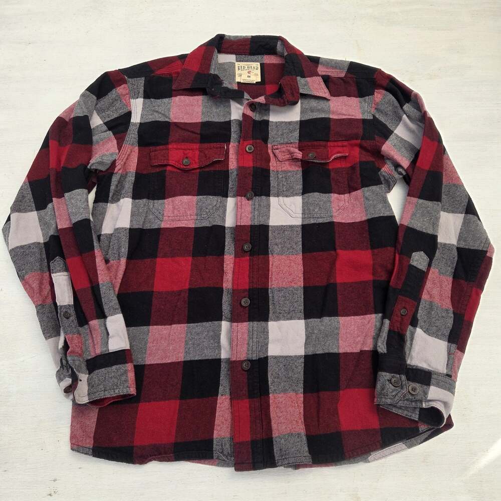 RedHead Flannel Shirt Mens M Red Black Long Sleeve Button Up Work Outdoors